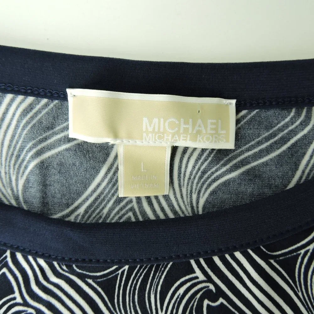 Michael Kors long sleeve dress stretchy illusion slimming silhouette print Sz L